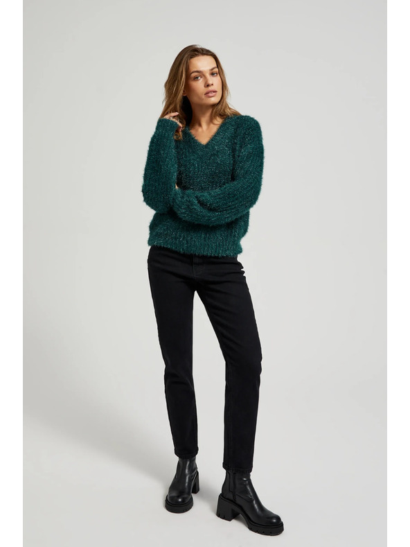 Moodo Пухкав суитшърт с метализирана нишка в зелено Moodo