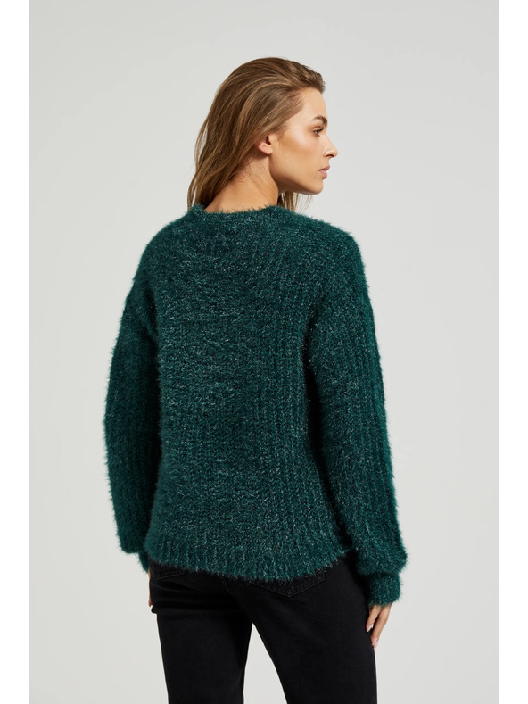 Moodo Пухкав суитшърт с метализирана нишка в зелено Moodo