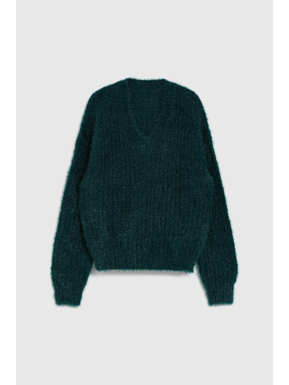 Moodo Пухкав суитшърт с метализирана нишка в зелено Moodo