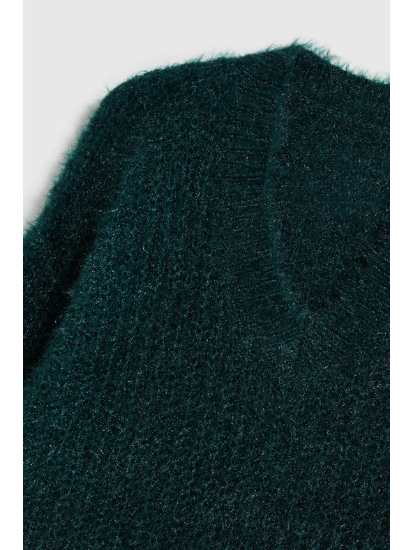 Moodo Пухкав суитшърт с метализирана нишка в зелено Moodo