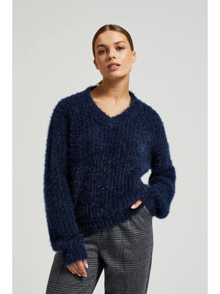 Moodo Пухкав суитшърт с метализирана нишка в тъмносиньо Moodo