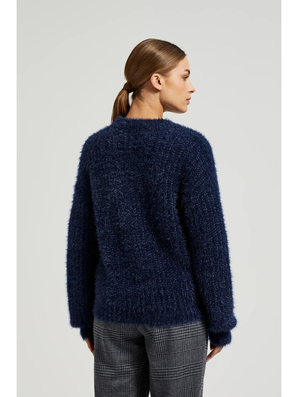 Moodo Пухкав суитшърт с метализирана нишка в тъмносиньо Moodo