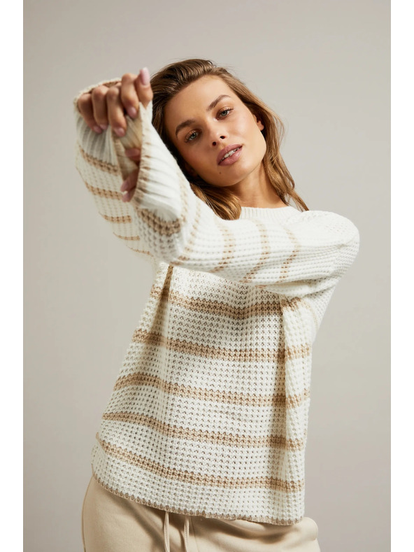 Moodo Бежов суитшърт с ивици и кръгло деколте Moodo