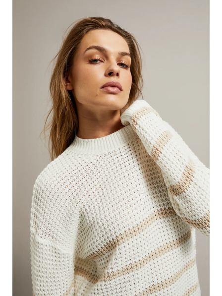 Moodo Бежов суитшърт с ивици и кръгло деколте Moodo