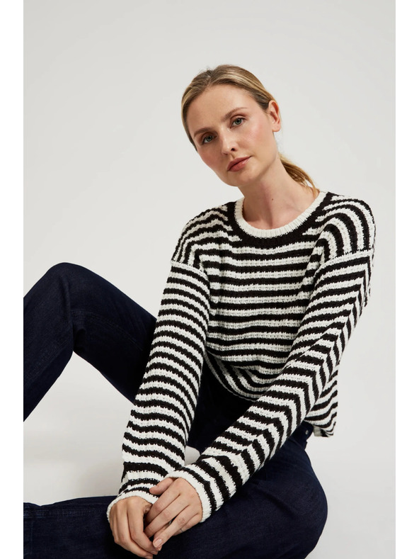 Moodo Къс черно-бял раиран суитшърт Moodo