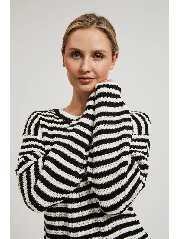 Moodo Къс черно-бял раиран суитшърт Moodo