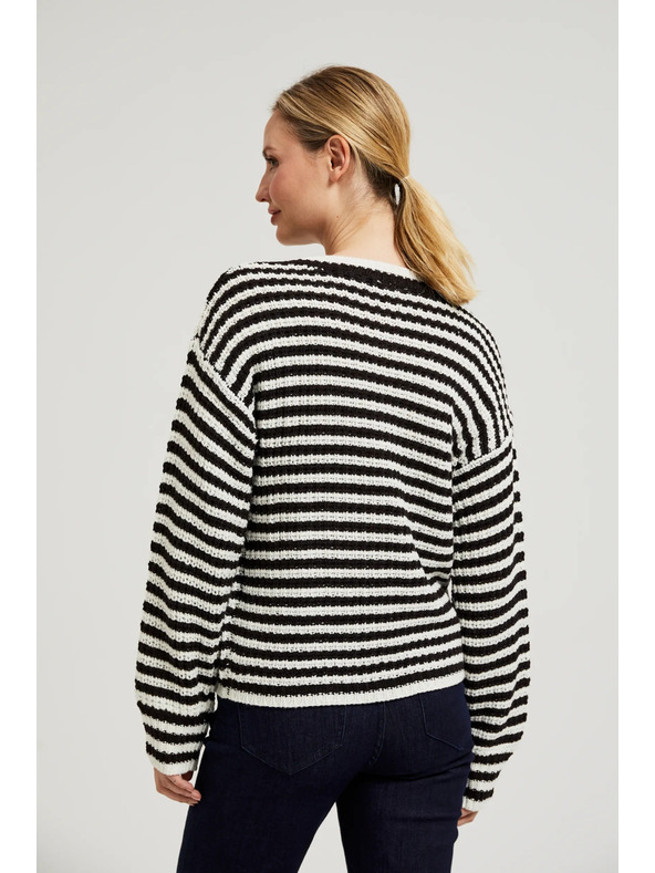 Moodo Къс черно-бял раиран суитшърт Moodo