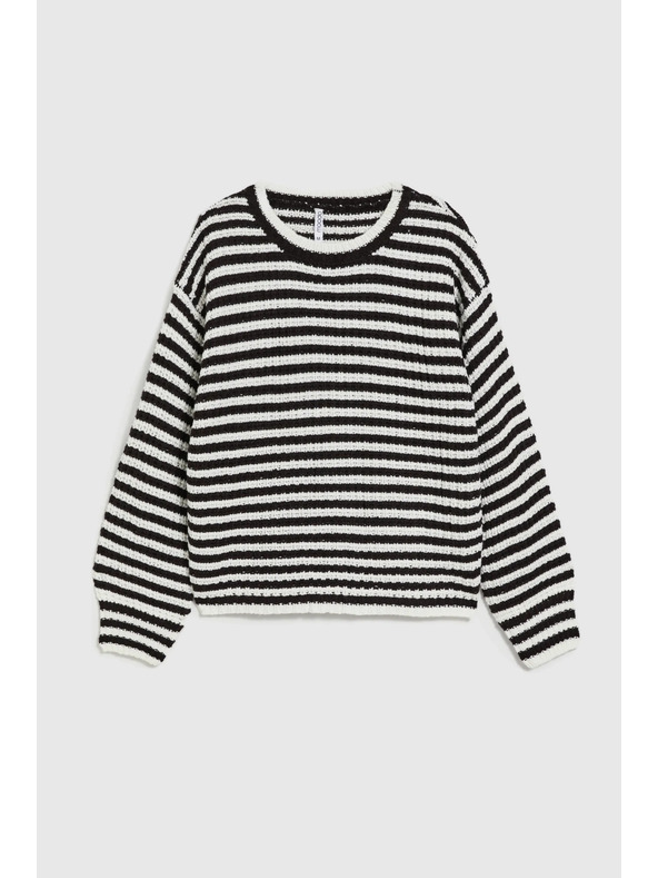 Moodo Къс черно-бял раиран суитшърт Moodo