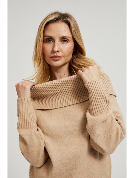 Moodo Бежов суитшърт с извито деколте Moodo