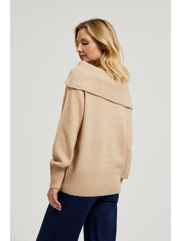 Moodo Бежов суитшърт с извито деколте Moodo