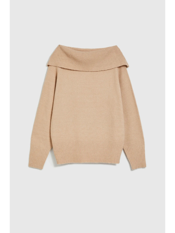 Moodo Бежов суитшърт с извито деколте Moodo