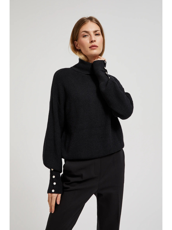 Moodo Суитшърт с висока яка и обемни ръкави в черно Moodo