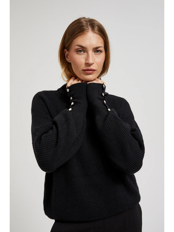 Moodo Суитшърт с висока яка и обемни ръкави в черно Moodo