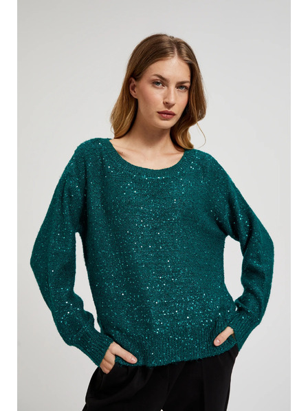 Moodo Суитшърт с пайети и кръгло деколте в зелено Moodo