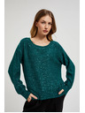 Moodo Суитшърт с пайети и кръгло деколте в зелено Moodo
