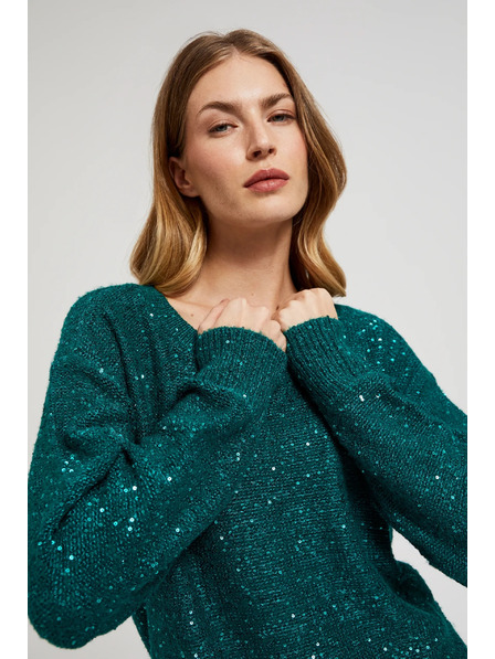 Moodo Суитшърт с пайети и кръгло деколте в зелено Moodo