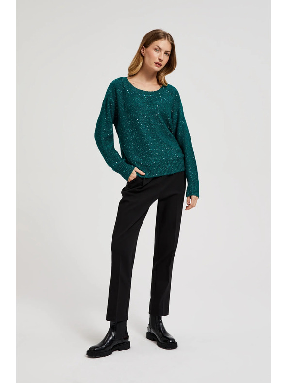 Moodo Суитшърт с пайети и кръгло деколте в зелено Moodo