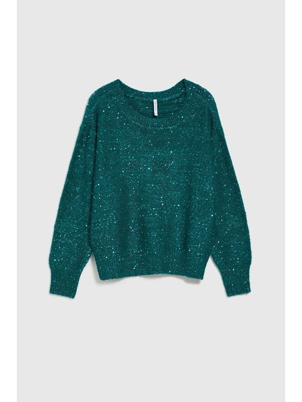 Moodo Суитшърт с пайети и кръгло деколте в зелено Moodo