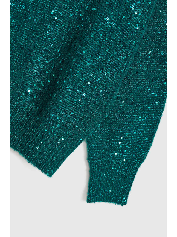 Moodo Суитшърт с пайети и кръгло деколте в зелено Moodo