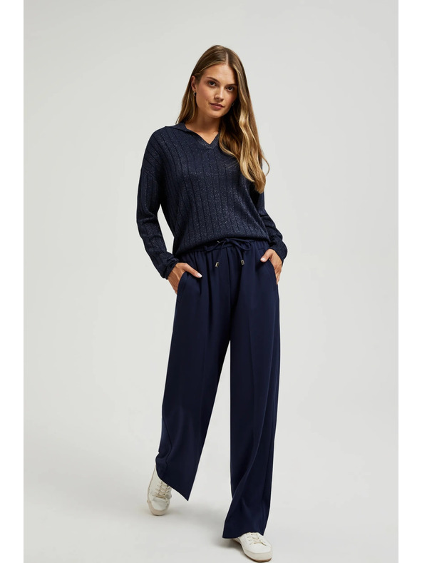 Moodo Суитшърт с яка и метализирана нишка в тъмносиньо Moodo