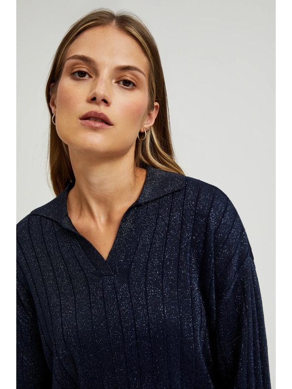 Moodo Суитшърт с яка и метализирана нишка в тъмносиньо Moodo