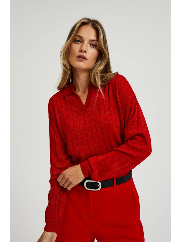 Moodo Суитшърт с яка и метализирана нишка в червено Moodo