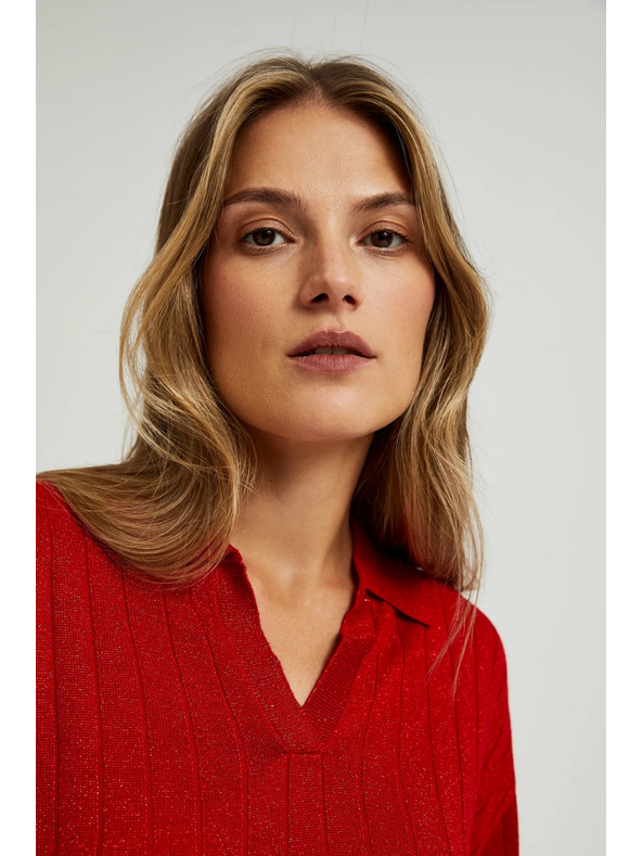 Moodo Суитшърт с яка и метализирана нишка в червено Moodo