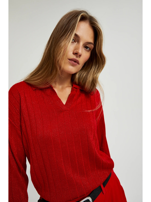 Moodo Суитшърт с яка и метализирана нишка в червено Moodo