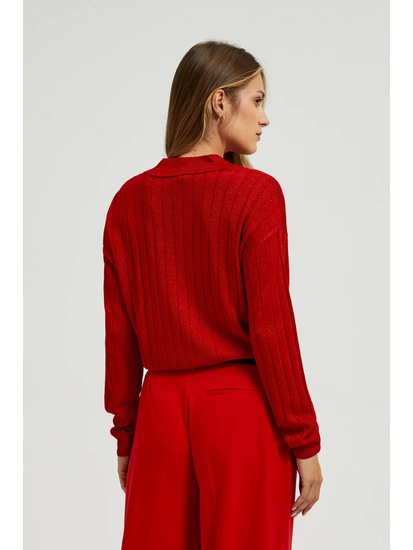 Moodo Суитшърт с яка и метализирана нишка в червено Moodo