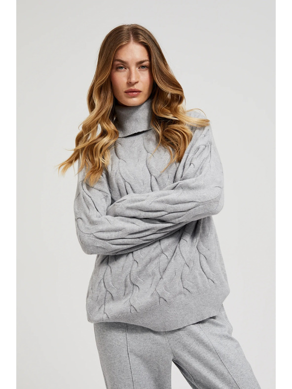 Moodo Сив поло с декоративно плетено лице Moodo