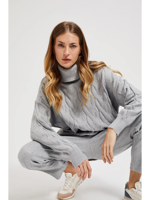 Moodo Сив поло с декоративно плетено лице Moodo