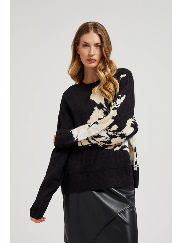 Moodo Черен пуловер с десен и свободен силует Moodo