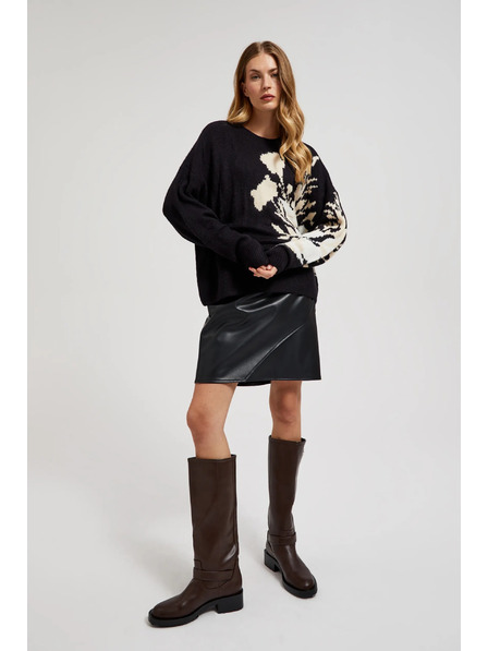 Moodo Черен пуловер с десен и свободен силует Moodo