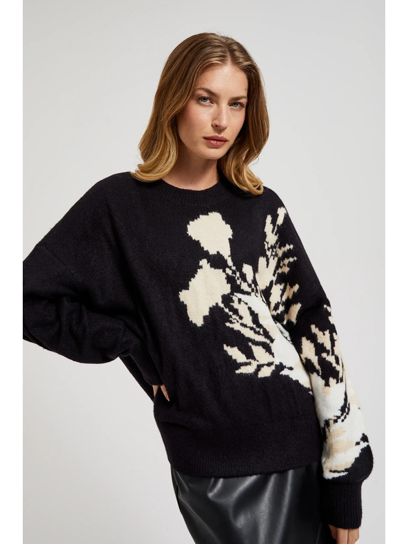 Moodo Черен пуловер с десен и свободен силует Moodo