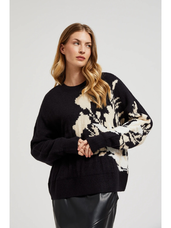 Moodo Черен пуловер с десен и свободен силует Moodo