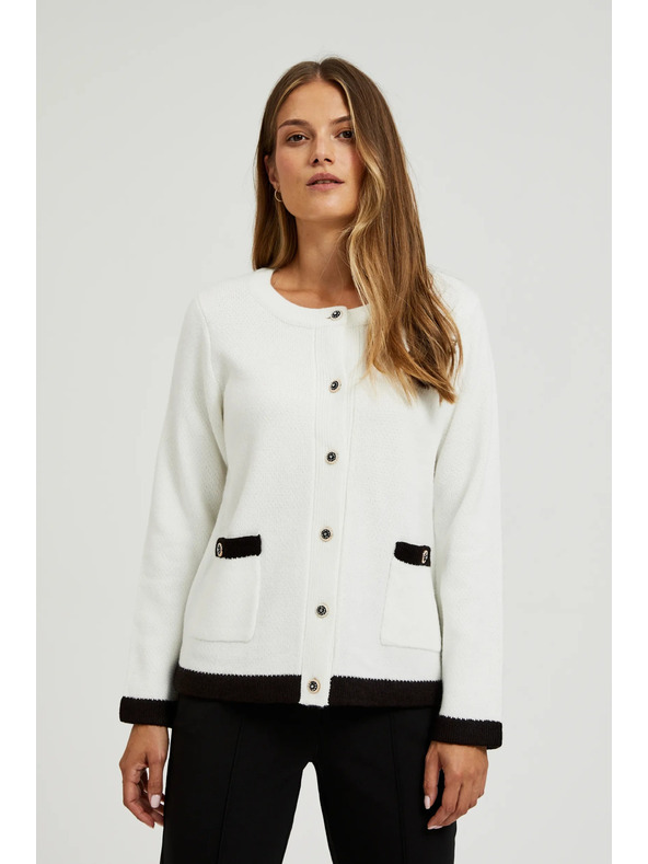 Moodo Бял разтегателен пуловер с декоративни копчета Moodo