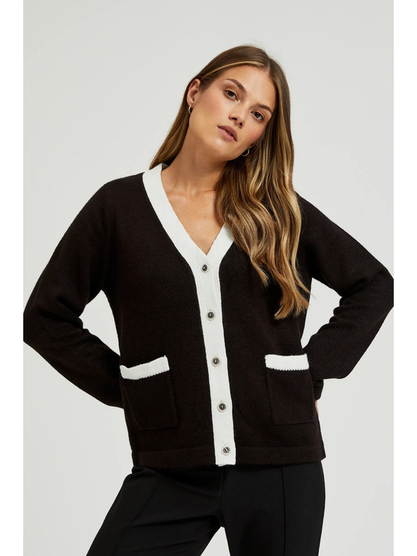 Moodo Черен кардиган с декоративни копчета и дълги ръкави Moodo