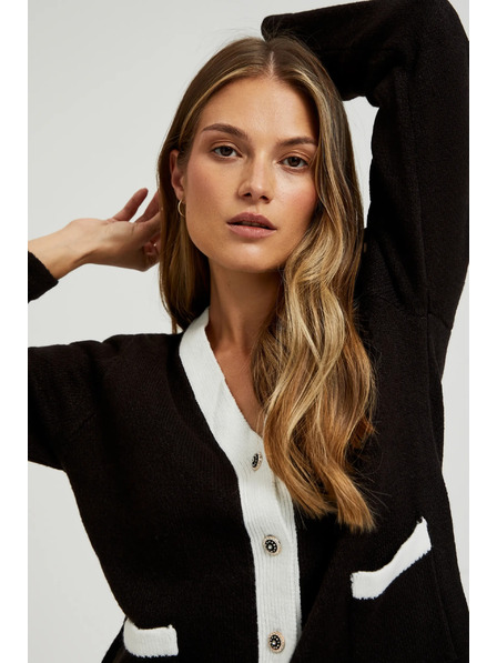 Moodo Черен кардиган с декоративни копчета и дълги ръкави Moodo
