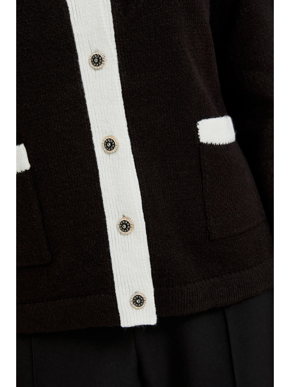 Moodo Черен кардиган с декоративни копчета и дълги ръкави Moodo