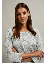 Moodo Бял пуловер с флорален десен и 3/4 ръкави Moodo