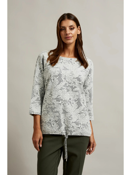 Moodo Бял пуловер с флорален десен и 3/4 ръкави Moodo