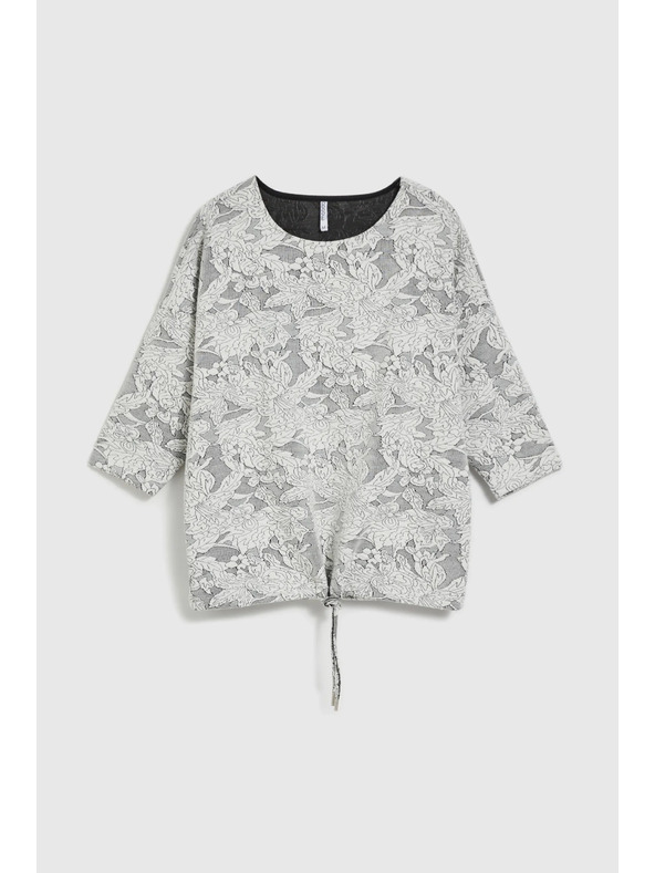 Moodo Бял пуловер с флорален десен и 3/4 ръкави Moodo