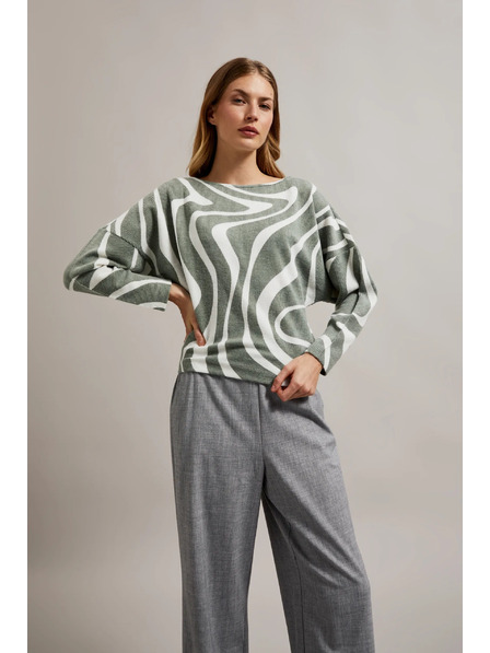 Moodo Оливена блуза с геометричен десен и дълги ръкави Moodo