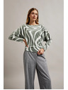 Moodo Оливена блуза с геометричен десен и дълги ръкави Moodo