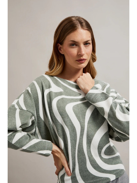 Moodo Оливена блуза с геометричен десен и дълги ръкави Moodo