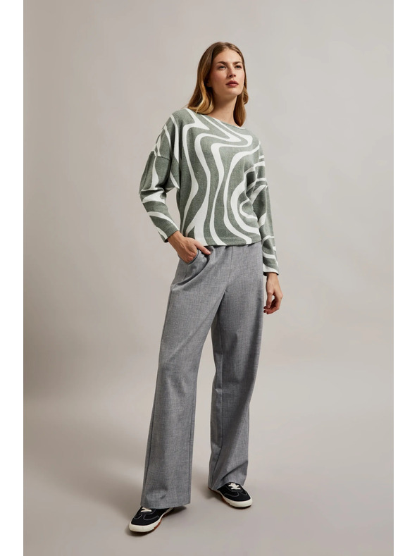 Moodo Оливена блуза с геометричен десен и дълги ръкави Moodo