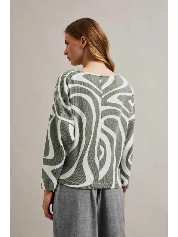 Moodo Оливена блуза с геометричен десен и дълги ръкави Moodo
