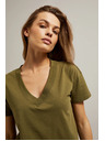 Moodo Оливена тениска с V-образно деколте Moodo