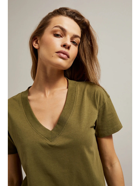 Moodo Оливена тениска с V-образно деколте Moodo
