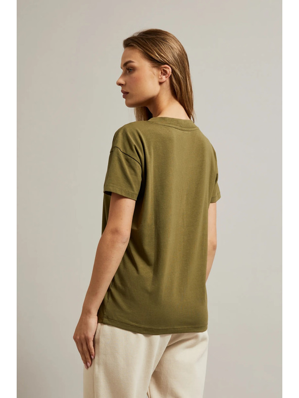 Moodo Оливена тениска с V-образно деколте Moodo